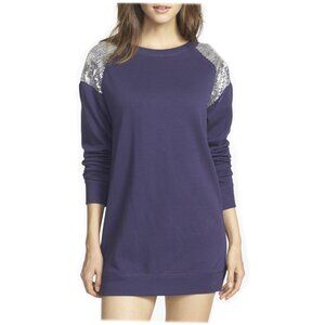 NWT-MAKE + MODEL Super Soft 'Bling' Fleece Nightshirt, Color Navy Dusk Heart